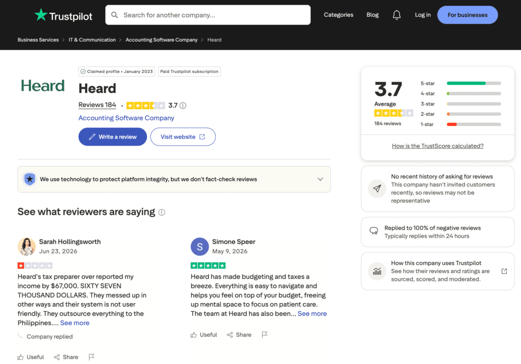 heard alternative for therapists image of heard's trust pilot reviews for comparison